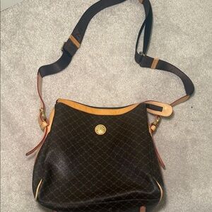 Rioni Brown Monogram Crossbody with Tan Trim and Gold Accent